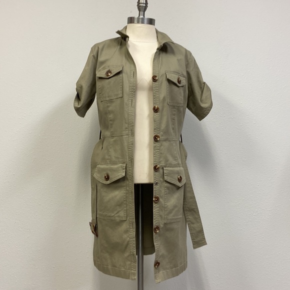 Du Jour Shirt Dress Khaki/Olive Button Down Utility hunger games Y2K Size 8P - Picture 4 of 16